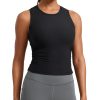 Cloudweight Womens Ruched Tank High Neck Workout Fitted Tops Basic Yoga Athletic Sleeveless Shirts