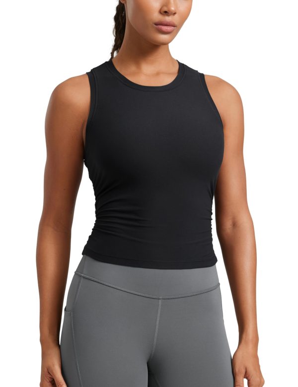 Cloudweight Womens Ruched Tank High Neck Workout Fitted Tops Basic Yoga Athletic Sleeveless Shirts