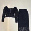 Women's Lace Top Set - Square Neck Long Sleeve & Skirt Casual 2-Piece