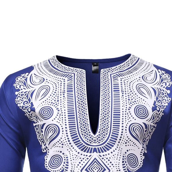 African Men's Formal Clothes Gold Print Dashiki Shirt and Pants 2 Piece Attire Traditional Long Sleeve Outfits Tracksuit