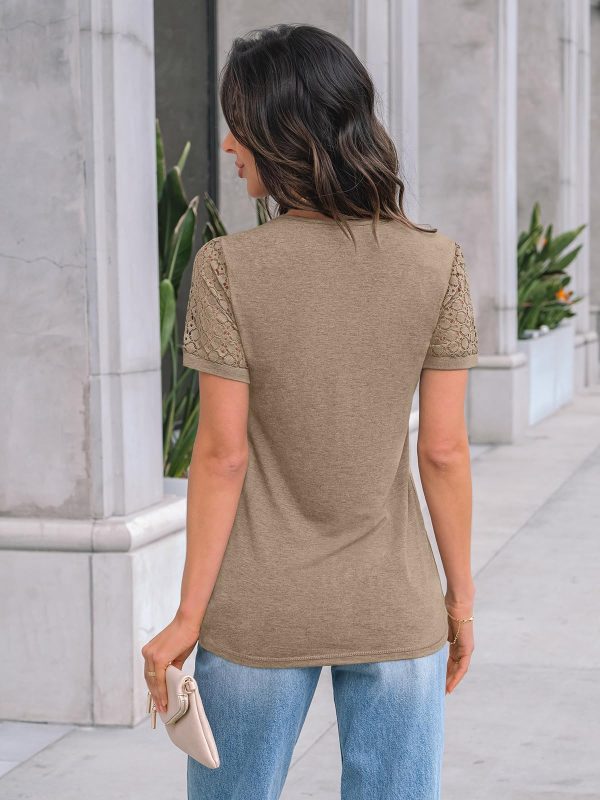 Women's Short Sleeve Shirts Dressy Lace Summer Tops 2025 Spring Trendy Casual T-Shirts Cute Work Outfits Blouses