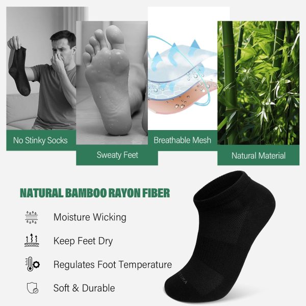 Bamboo Viscose Ankle Socks: No Show Low Cut Socks for Men Women Breathable Athletic Running Workout 6 Pairs