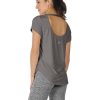 Open Back Yoga Shirts for Women - Exercise Workout Tops, Athletic Short Sleeves, Running T-Shirts Loose Fit