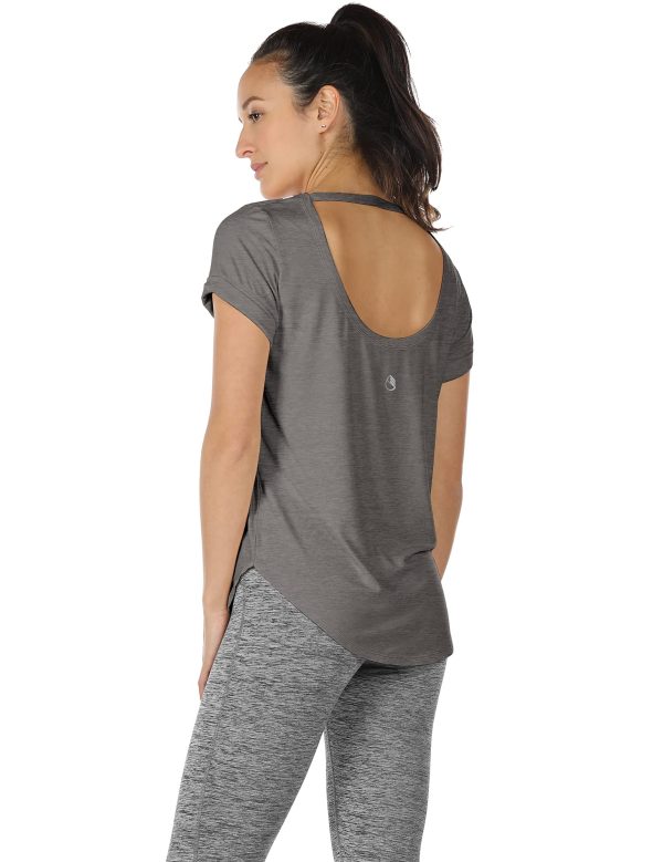 Open Back Yoga Shirts for Women - Exercise Workout Tops, Athletic Short Sleeves, Running T-Shirts Loose Fit