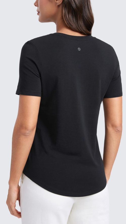 Womens Pima Cotton V Neck T-Shirt Short Sleeve Casual Workout Shirts Soft Summer Basic Tee Tops