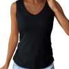Tank Top with Built in Bra for Women Casual Summer Sleeveless Tops Slim Fitted V Neck Ruched Cami Shirts