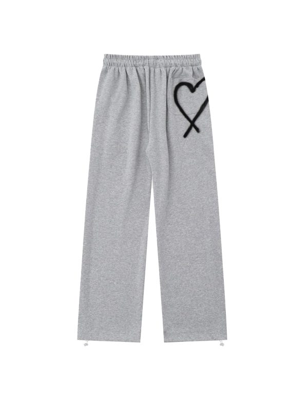 Wide Leg Sweatpants Women Baggy Graffiti Heart Lounge Pants with Pockets