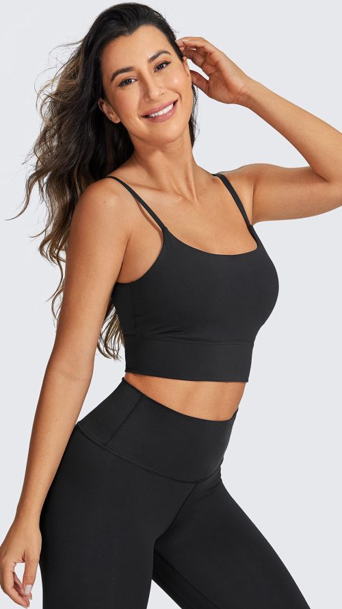 Adjustable Longline Sports Bra for Women - V Back Wireless Workout Padded Yoga Camisole Cropped Tank Tops
