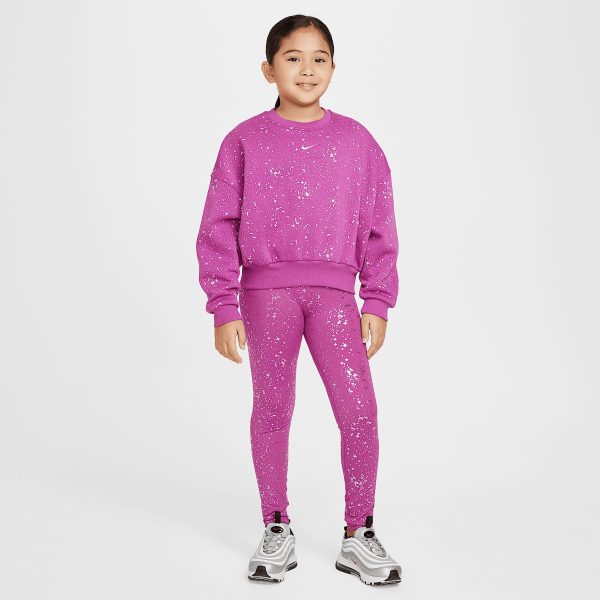 One Big Kids' (Girls') Dri-FIT High-Waisted Leggings (HF4410-518, Hot Fuchsia/Metallic Silver)