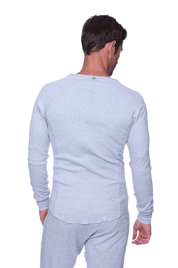 Men's Ribbed Thermal V-Neck Long Sleeve Yoga & Gym Henley Modal Fabric Made in America Stretch European Style Fit