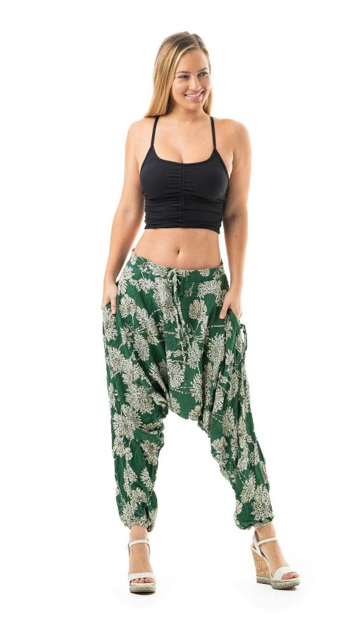 Harem Boho Cotton Summer Pants for Women, Loose Lightweight Pants for Women with Pockets, Womens Casual Beach and Yoga Pants