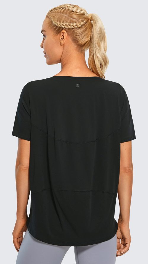 Women's Pima Cotton Short Sleeve Shirts Boat Neck Loose Fit Gym Workout T-Shirt Athletic Casual Tops