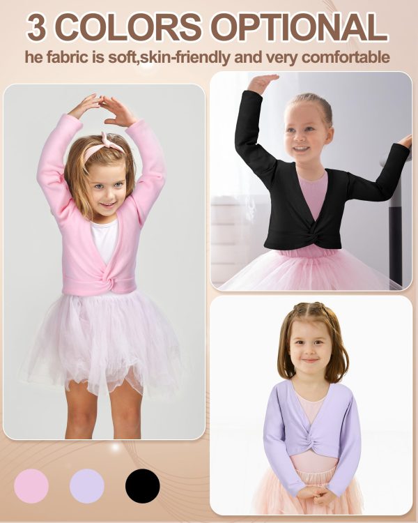 3 Pcs Girls Ballet Wrap Cover up Ballet Top Sweater Cotton Long Sleeve Dance Shrug Dance Leotard for Kids