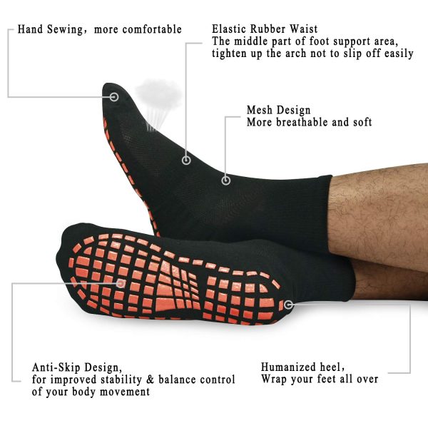 Men Non Slip Sticky Grips Socks 3 Pairs Tile Wood Floors Anti-Skid Workout Yoga Pilates Hospital Slipper Socks