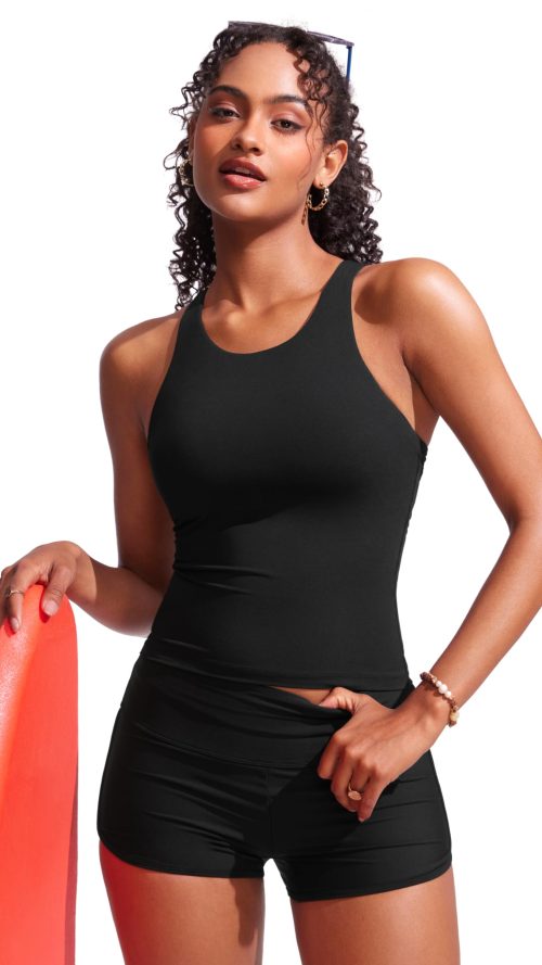 Racerback Tankini Tops for Women High Neck Modest Bathing Swim Suits Sporty Tank Only No Bottom