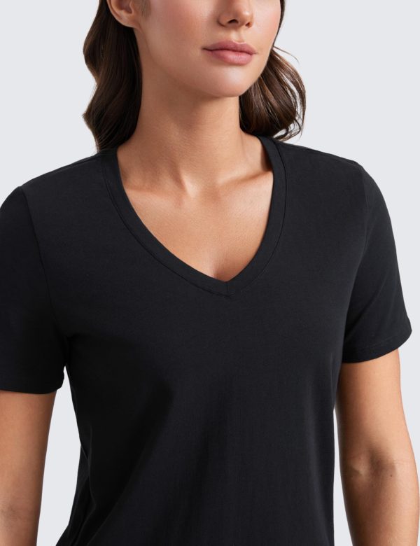 Womens Pima Cotton V Neck T-Shirt Short Sleeve Casual Workout Shirts Soft Summer Basic Tee Tops