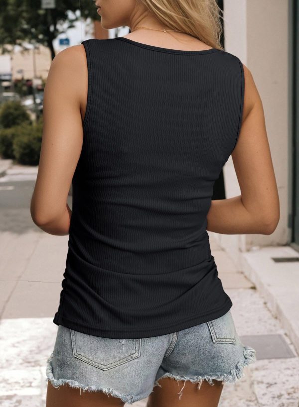 Tank Top with Built in Bra for Women Casual Summer Sleeveless Tops Slim Fitted V Neck Ruched Cami Shirts