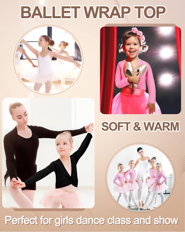 3 Pcs Girls Ballet Wrap Cover up Ballet Top Sweater Cotton Long Sleeve Dance Shrug Dance Leotard for Kids
