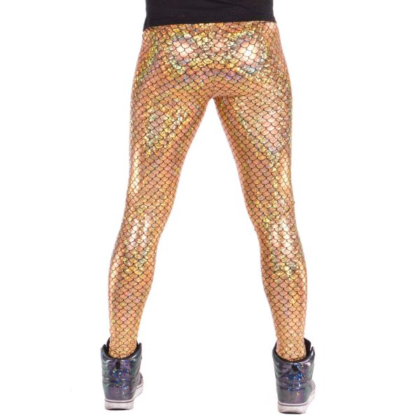 / Funstigators Festival Clothing: Holographic Gold Merman Meggings - Made in USA (Gold Mermaid, L)