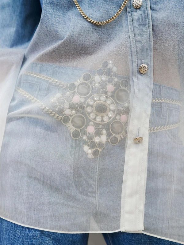 Women's Gradient Pants Set - Lapel Long Sleeve Top & High Waist Casual Outfit