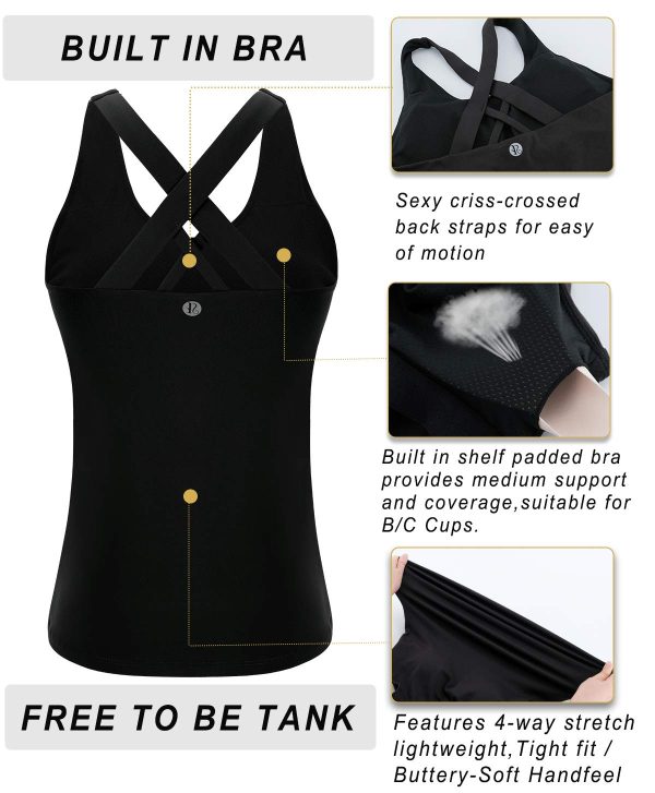 Sports Bra for Women, Criss-Cross Back Padded Strappy Sports Bras Medium Support Yoga Bra with Removable Cups