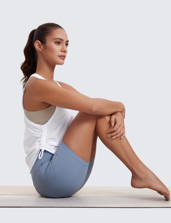 Pima Cotton Women Racerback Sleeveless Workout Tops Crew Neck Ruched Side Tanks Athletic Casual Loose Shirts