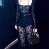Women's Lace Top Set - Square Neck Long Sleeve & Skirt Casual 2-Piece