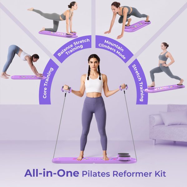 Pilates Reformer Board – 5-in-1 Foldable Pilates Machine for Home Workout, Portable Fitness Board with Resistance Bands, Full