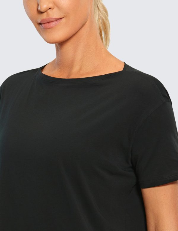 Women's Pima Cotton Short Sleeve Shirts Boat Neck Loose Fit Gym Workout T-Shirt Athletic Casual Tops