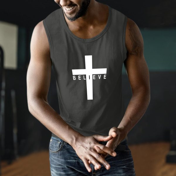 Weiyuqi Christian Tank Top for Men Jesus Cross Shirts Believe Printed Faith Sleeveless Graphic Tee Workout Muscle Shirt