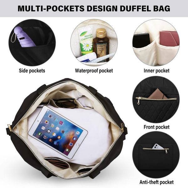 Multifunctional Gym Bag for Women, Black with USB Charging Port, 40L Waterproof Duffel Bag for Travel, Gym, Yoga, Weekender,