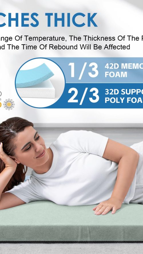 CertiPUR-US Memory Foam Camping Mattress, Portable Roll Up Travel Car Camping Mattress Sleeping Pad & Floor Mattress, Cot