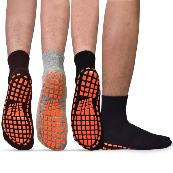 Men Non Slip Sticky Grips Socks 3 Pairs Tile Wood Floors Anti-Skid Workout Yoga Pilates Hospital Slipper Socks