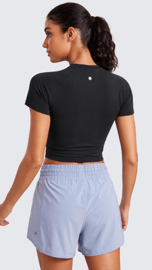 Seamless Womens Short Sleeve Crop Tops Breathable Slim Fit Gym Workout Shirts Athletic Running Basic Tee Top