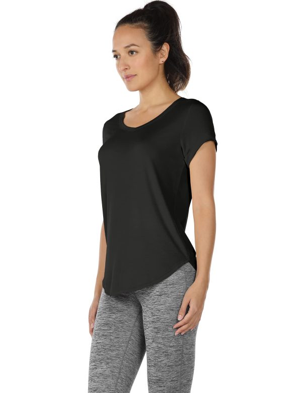 Open Back Yoga Shirts for Women - Exercise Workout Tops, Athletic Short Sleeves, Running T-Shirts Loose Fit