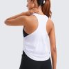 Pima Cotton Women Racerback Sleeveless Workout Tops Crew Neck Ruched Side Tanks Athletic Casual Loose Shirts