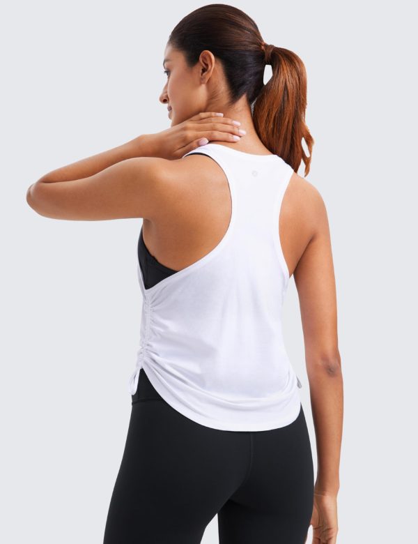 Pima Cotton Women Racerback Sleeveless Workout Tops Crew Neck Ruched Side Tanks Athletic Casual Loose Shirts