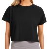 Women's Pima Cotton Workout Short Sleeve Shirts Loose Athletic Crop Tops Gym Casual Cropped T-Shirt