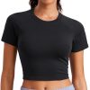 Seamless Womens Short Sleeve Crop Tops Breathable Slim Fit Gym Workout Shirts Athletic Running Basic Tee Top