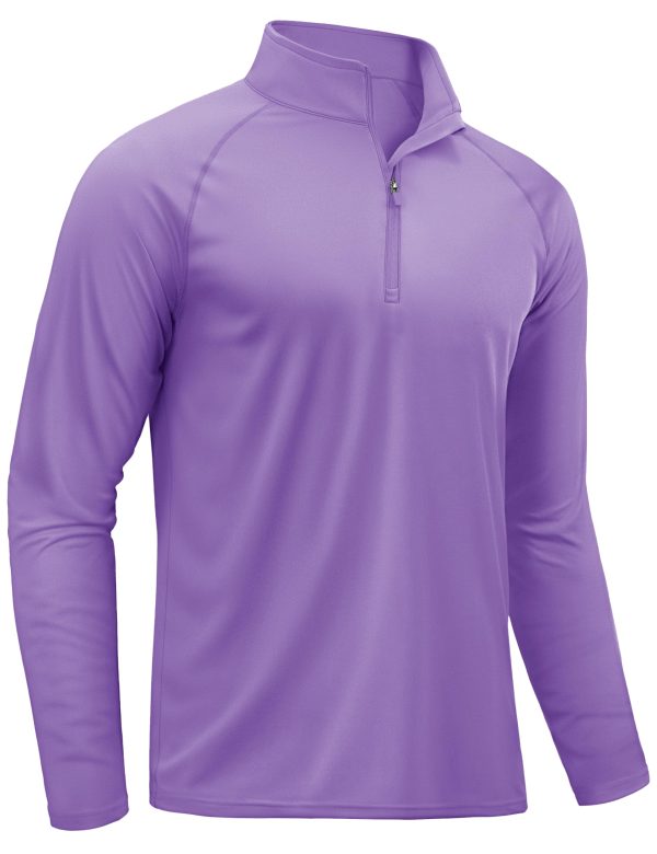 Men's Long Sleeve Athletic Shirts 1/4 Pullover Zip Sun Protection Rash Guard UPF 50+ Outdoor Running T-Shirts