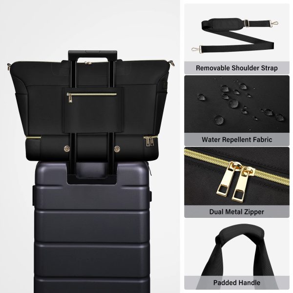 Multifunctional Gym Bag for Women, Black with USB Charging Port, 40L Waterproof Duffel Bag for Travel, Gym, Yoga, Weekender,