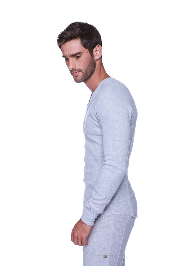 Men's Ribbed Thermal V-Neck Long Sleeve Yoga & Gym Henley Modal Fabric Made in America Stretch European Style Fit