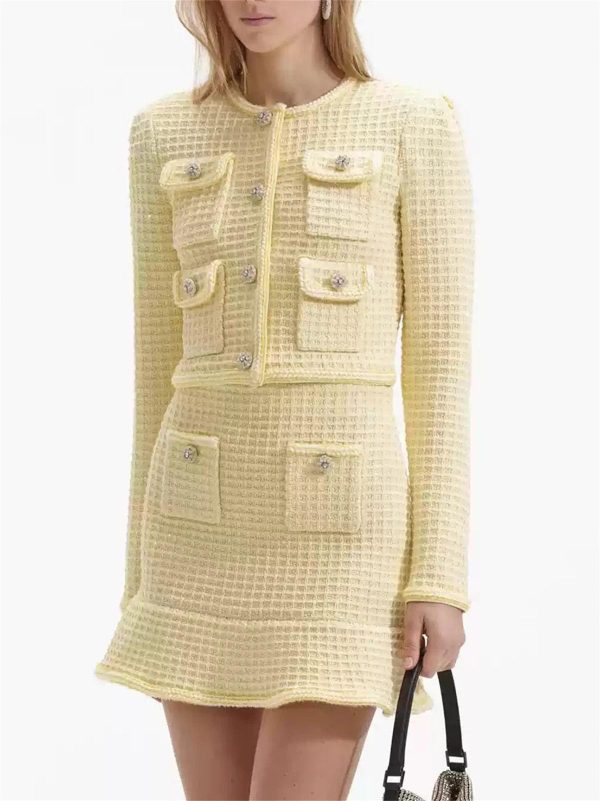 Women's Grid Print Skirt Set - Round Neck Long Sleeve Top & High Waist Mini Skirt