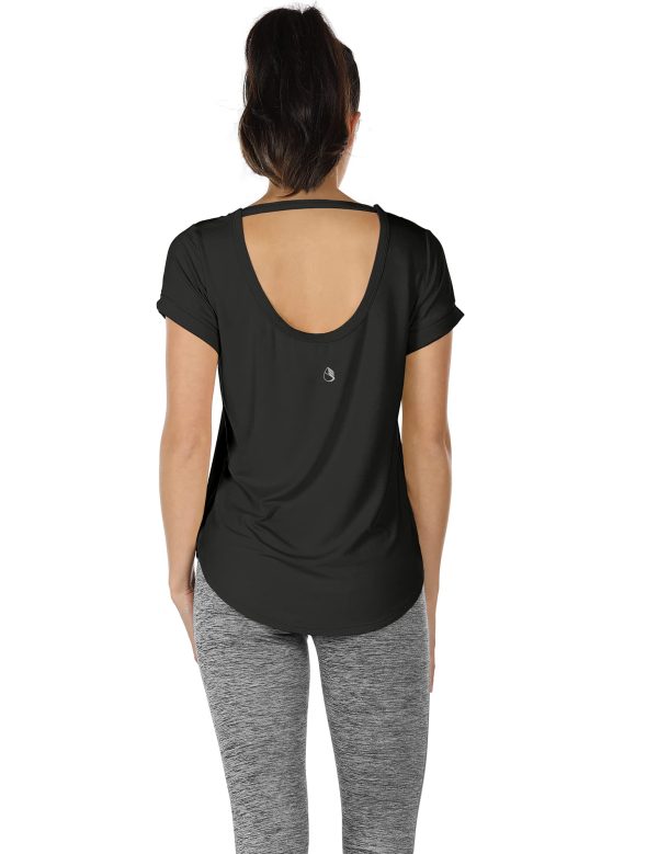 Open Back Yoga Shirts for Women - Exercise Workout Tops, Athletic Short Sleeves, Running T-Shirts Loose Fit
