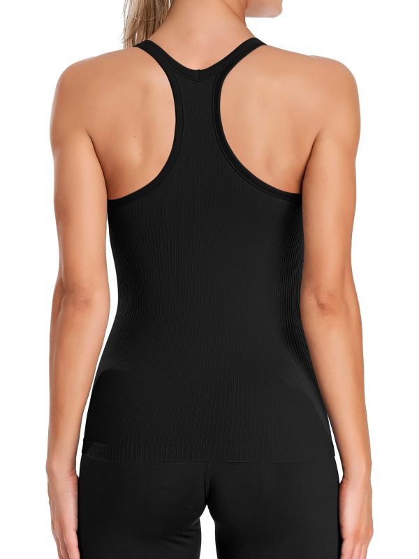 Ribbed Workout Tank Tops for Women with Built in Bra Tight Racerback Scoop Neck Athletic Top