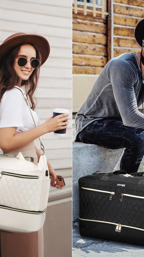 Multifunctional Gym Bag for Women, Black with USB Charging Port, 40L Waterproof Duffel Bag for Travel, Gym, Yoga, Weekender,