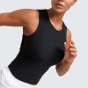 Cloudweight Womens Ruched Tank High Neck Workout Fitted Tops Basic Yoga Athletic Sleeveless Shirts
