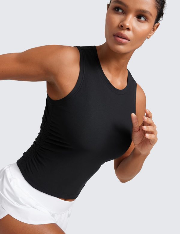 Cloudweight Womens Ruched Tank High Neck Workout Fitted Tops Basic Yoga Athletic Sleeveless Shirts