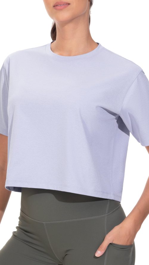 Workout Crop Tops for Women Short Sleeve Shirts Loose Fit Yoga Athletic Basic Cropped T-Shirts