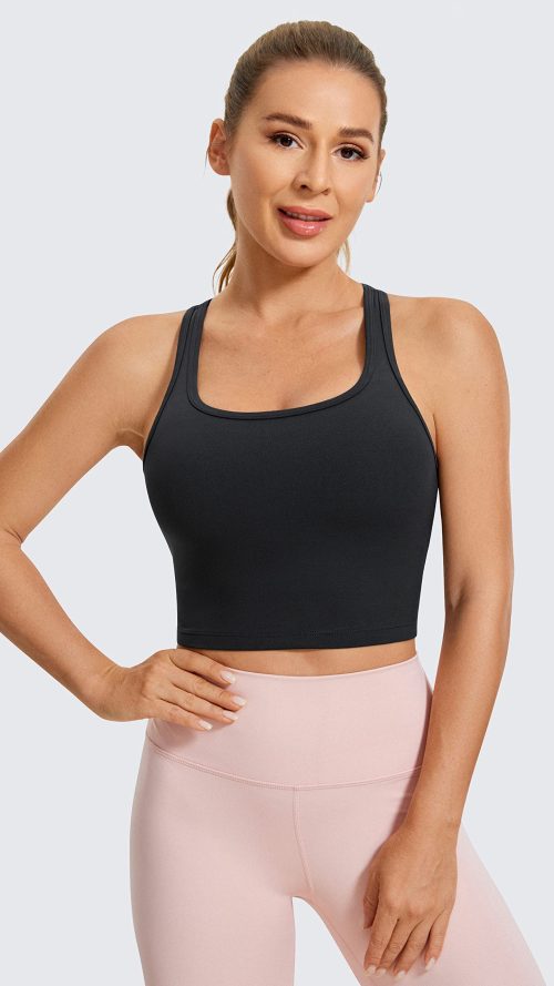 Butterluxe Womens Y-Back Racerback Longline Sports Bra - Padded Scoop Neck Workout Crop Tank Top with Built in Pads